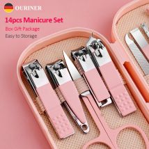 Set per Manicure e Pedicure Deluxe da 14 pezzi forbici per unghie in acciaio inossidabile rosa e blu, tagliaunghie, cucchiaio per scavare le orecchie per uomo e donna
