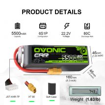 Batteria LiPo Ovonic 80C 6S 5500mAh 22,2 V con XT90 per aereo RC Heli