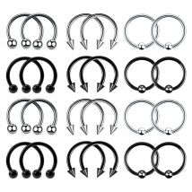 24pc 16g Mehrzweck-Piercing ringe aus Edelstahl-hypo allergene Hufeisen reifen für Nase, Knorpel und mehr