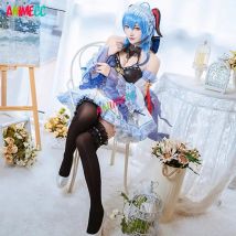 ANIMECC Auf Lager S-L Ganyu Cosplay Maid Kleid Perücke Anime Spiel Genshin Impact Cosplay Perücken Halloween Party Outfits für Frauen