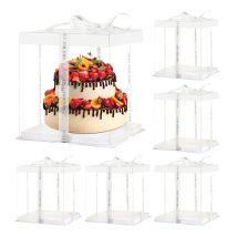 Large Square Transparent Cake Box Birthday Surprise Gift Baking Packaging Box PVC Cake Box Party Supplies 5pcs/sets