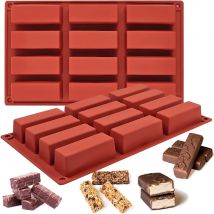 Müsli-Riegelform, rechteckige Silikon-Süßigkeitsformen zum Backen von Energieriegeln, Schokoriegelform, Butterform mit 12 Mulden