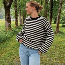 Neuer gotischer Punk gestreifter Pullover übergroße kausale Pullover Frauen Herbst O-Ausschnitt Harajuku Ästhetik stricken lose Streetwear Pullover