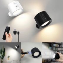 LED-Wandleuchte mit doppeltem Kopf, Touch-Steuerung, Fernbedienung, 3 Farbmodi, Wandleuchte, 360 drehbar, USB-Aufladung, kabelloses Nachtlicht