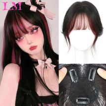 LM Bangs Kunsthaarverlängerung, einfacher Clip-in-Pony mit Farbverlauf, natürliches, nahtloses synthetisches Fransen-Haarteil für Frauen und Mädchen