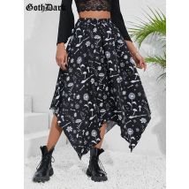 Goth Dark Casual Taschentuch Saum bedruckte Röcke Fairy Grunge ästhetische schwarze Emo langen Rock weibliche hohe Taille A-Linie Streetwear