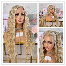 Synthetische Lace-Front-Perücke, blonde Perücken für Damen, Damen, tiefe Welle, Lace-Front-Perücken, Karamell, goldblonde Perücke, leimlos, Cosplay-Verkauf