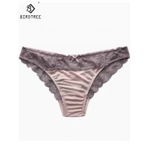 Birdtree 100% echte Seide niedrige Slips, Damen Spitze hohle süße bequeme atmungsaktive Mesh Höschen, 2024 Sommer neue p41950qd
