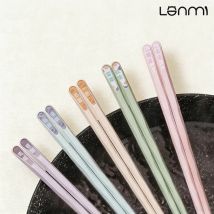 LANMI 24 cm PET+Fiberglas 5 Paar Haushalts-Essstäbchen, Gedenk-Essstäbchen-Set aus Bambus für den individuellen Servieren