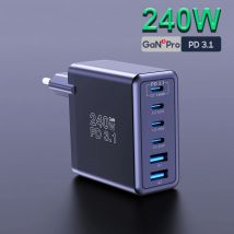 Ueetop PD3.1 USB-C Charger 240W High Speed Fast Charging 6 Ports GaN Charger for iPhone Samsung MacBook Pro Air Lenovo Laptops