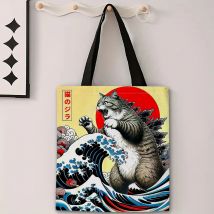 Catzilla Japanese Art Tote Bag Torba na zakupy na ramię wielokrotnego użytku dla kobiet, trwała torba na co dzień