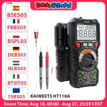 KAIWEETS-multímetro Digital HT118A Ture RMS, medidor de temperatura de voltaje en vivo, 1000V, 10A, AC, DC, Ohm, Hz, NCV