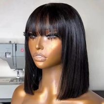 Parrucca corta Bob con frangia Bob dritto per capelli umani con frangia Parrucca per capelli umani Parrucca Bob con frangia diritta a densità 180% per le donne