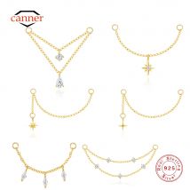 CANNER 1 SZT. Srebro Próby 925 Gwiazda Księżyc Kolczyki Łańcuszek Zawieszka Dla Kobiet Proste Kolczyki Łańcuszek Akcesoria Delikatna Biżuteria