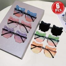 1/6 Stück süße Katzen-Sonnenbrille für Kinder, 2025, neue mehrfarbige Farbtöne, trendiges, stilvolles Design, Farbverlauf, Bonbonfarben, Kinder-Sonnenbrille