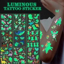 Luminous Tattoo Stickers Temporary Colorful Animal Mermaid Dinosaur Unicorn Space Cute Tattoo Stickers Body 5pcs/Set