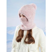 Winter Knitted Hat Ear Protection Balaclava Hat Fluffy Mask Neck One Piece Hooded Cap Outdoor Thickened Wool Hat for Ski Cycling