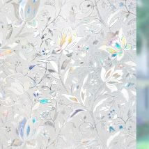 Window Privacy Film Sun Blocking Removable Window Sticker Decorative Glass Film Stained Glass Window Decals Static Cling Flowers