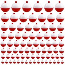 8Pcs Fishing Bobbers Hard ABS Push Button Round Buoy Red and White Snap-on Fishing Floats Bobbers 0.5-2.5inch