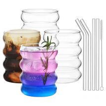 4 stücke Kreative Glas Tassen Kaffee Becher Klar Trinkgläser Gerippte Glaswaren Tassen Mit Strohhalme Set Cocktail Obst Glas Drink
