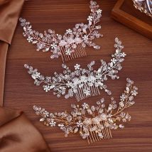 Handgemachte Rose Gold Silber Farbe Hochzeit Haarkämme Blume Kristall Perlen Kopfschmuck für Frauen Haarschmuck