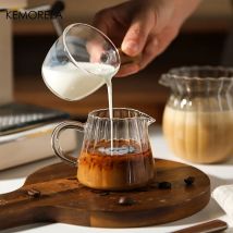 KEMORELA 1 Stück Mini-Kaffeetasse, Kaffee-Extraktion, Messbecher, Retro-gestreiftes Glas, Milchkännchen, für Kaffee, Milch, spülmaschinenfest
