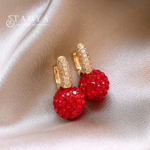 Leuchtende rote Farbe Kristall kugel Anhänger Ohrringe Mikro Set Zirkon Metall Ohr schnalle für Damenmode Schmuck Accessoires