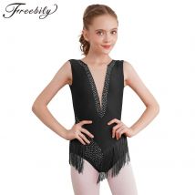 Kinder Teenager Glänzende Quaste Trikot Ballett Latin Dance Eiskunstlauf Body für Mädchen Kinder Rhythmische Gymnastik Overall
