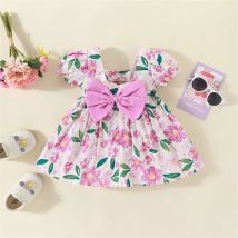 Sommer Baby Mädchen Prinzessin Kleid Baby Baumwolle Kleid Kinder Blume Bogen Kurzarm Süße Kinder Kleidung