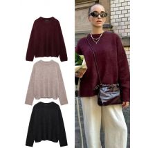 HH Vintage Rot Oansatz Pullover Pullover Für Frauen Casual Lange Ärmeln Lose Strickwaren 2024 Neue Herbst Weibliche Hohe Streetwear