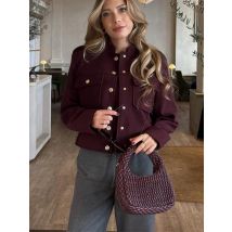 HH Damen-Bomberjacken, 20224, trendig, weinrot, O-Ausschnitt, lange Ärmel, Taschen, Knöpfe, einreihig, weibliche Mode, lässige Mäntel