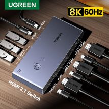 UGREEN-conmutador KVM 8K 60Hz HDMI, USB C, USB 3,0, 2 piezas, compartir 1 Monitor, impresora, teclado, ratón, 3D ,HDR Vision