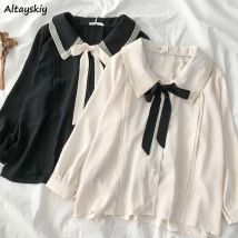 Shirts Frauen Studenten Kawaii Peter Pan Kragen Lose Harajuku JK Freizeit Solide Weiche Frühling Mujer Fahsion Süße Ins Neue Heiße verkauf