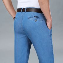 2023 neue Frühling Herren hellblau Stretch Straight Jeans Business Casual Jeans hose Modal Stoff hose männliche Marke