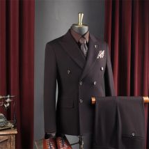KIDWHXR Anzug Set Mann Drehen Unten Kragen Blazer Männer Drehen Unten Kragen Weste Einfarbig Hose Männlich Schlank Hochzeit Drei-stück Outfit