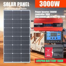 All-in-One 3000W Solar Kit with 110V/220V Inverter | High-Efficiency Glass Roof Mount | with 10AH Battery for Home, RV, Boat