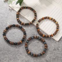 Natürliche Holz Armband Homme Schwarz Hämatit Stein Perlen Armband Männer Zubehör Casual Schmuck Tiger Augen Vulkanische Armband