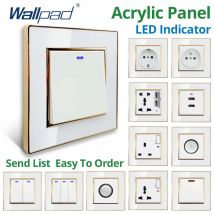 Wallpad Biały panel akrylowy ze złotą ramką 2-drożny włącznik światła ściennego ze wskaźnikiem LED