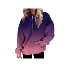Women's 3D Gradient Printed Long Sleeve Loose Hooded Sweatshirt 2024 New Simple All-match Ladies Casual Long Sleeve Pullover