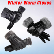 Ein Paar Winterhandschuhe – dickes, wasserdichtes, warmes und wasserdichtes Kunstleder mit weichem Samtfutter für Outdoor-Motorradfahren