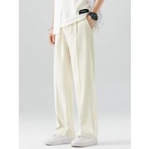 2023 nuovi pantaloni Casual estivi da uomo in poliestere traspirante moda coreana pantaloni a vita semi-larga con fascia pantaloni drappeggiati larghi dritti