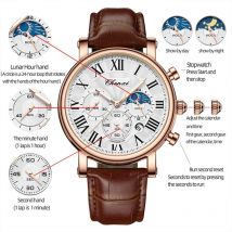 CHENXI 973 Business multifunzione fasi lunari data impermeabile Roma analogico importato orologio da polso da uomo quadrante orologi in pelle al quarzo