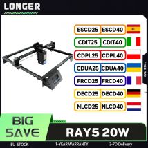 Incisore laser LONGER RAY5 da 20 W, 375 * 375 mm, punto laser 0,08 * 0,1 mm, touchscreen a colori da 3,5 pollici, chipset a 32 bit, connessione APP