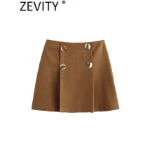 Zevity Frauen Mode Goldene Tasten Design Falten Mini Rock Faldas Mujer Weibliche Chic Beiläufige Dünne Zipper Marke Vestidos QUN7331