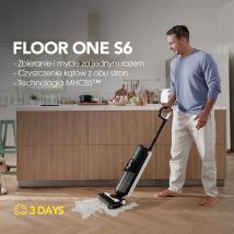 Tineco Floor One S6 do pracy na sucho i mokro 180 °   Płaski wycieraczka ssąca 13 cm, regulacja wysokości oparcia 70 ° C 5-minutowe szybkie suszenie, samooczyszczanie, 3-stopniowe czyszczenie