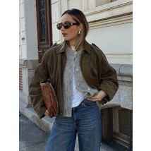 2023 neue Frühling Herbst Jacken Mode Frauen Wildleder Textur Effet Lose Version Revers Mäntel Casual Streetwear Bomber Zip Jacke