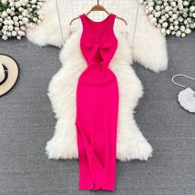 Ärmelloses Hohl Split Wrap Kleid Midi Sexy Mode Elastische Enge Party Elegante Vestidos Chic Strand Urlaub Sommer Frauen Kleid