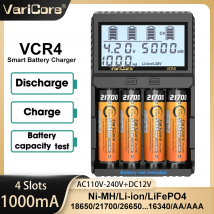 Varicore 18650 Caricabatteria VCR4 per 3.7V 26650 21700 18350 16340 18500 14500 1.2V NI-MH AA AAA Caricabatterie intelligente LCD