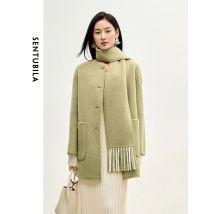 SENTUBILA 100 % Wolle doppelseitiger Wollmantel 2025 Winter U-Aufgesetzter Taschen-Quastenschal Einreiher Elegante Mäntel W44O55981