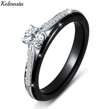 Kolmnsta 6 mm funkelnde 4 Krallen runde Zirkon-Keramikringe für Frauen, Edelstahl, Verlobung, Hochzeit, Schmuckzubehör